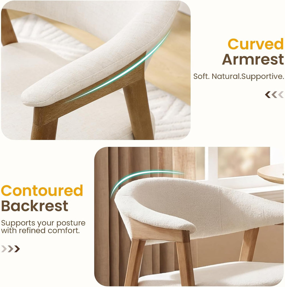 Dining Chairs with Arms Set of 4, Barrel Back, Solid Wood Legs/Linen Beige