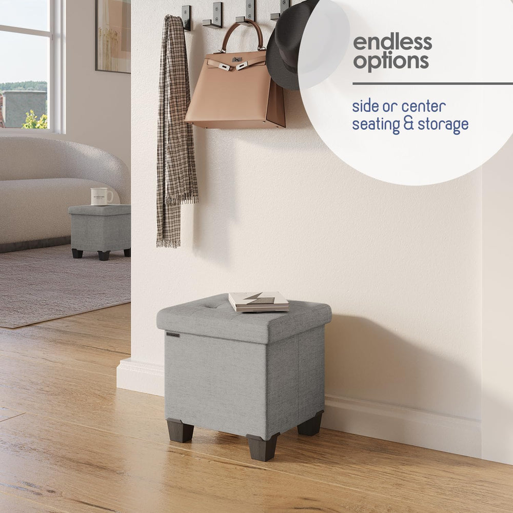 Storage Ottoman Cube with Small Bin, 15-in Square Ottoman with Storage for Li...