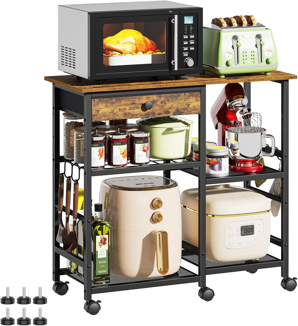 Microwave Stand, Coffee Cart, Microwave Cart with Wheels & Adjustable Shelf