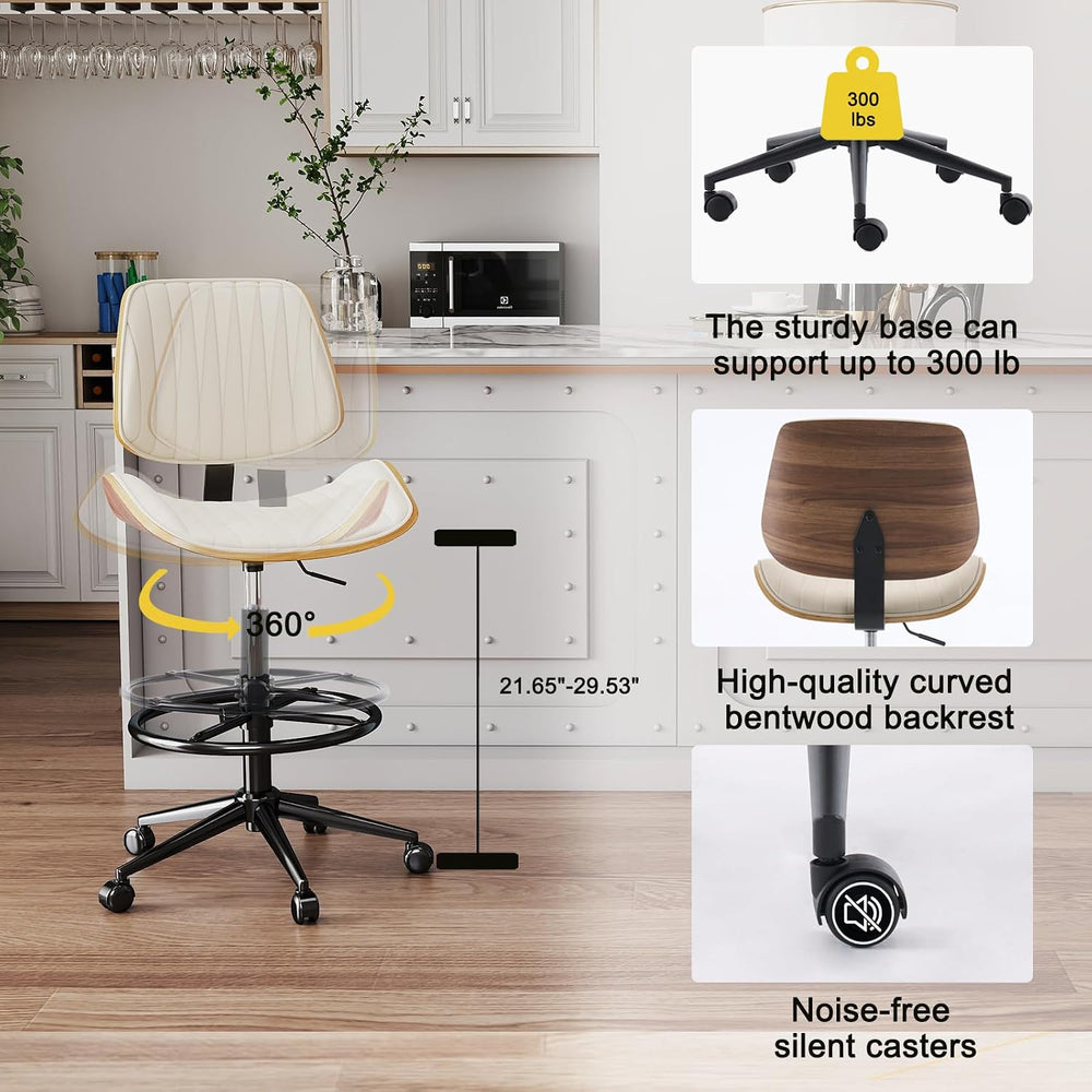 Drafting Chair for Standing Desk, Armless Tall Office Chair with Bentwood Bac...