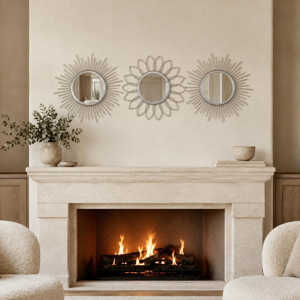 Silver Sunburst Mirror 14x14 Inch, Decorative Wall Accent with Metal Frame, S...