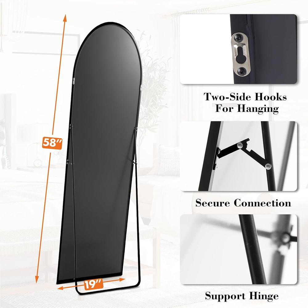 Sweetcrispy 58"x19" Arched Full Length Mirror, Full Body Mirror, Black