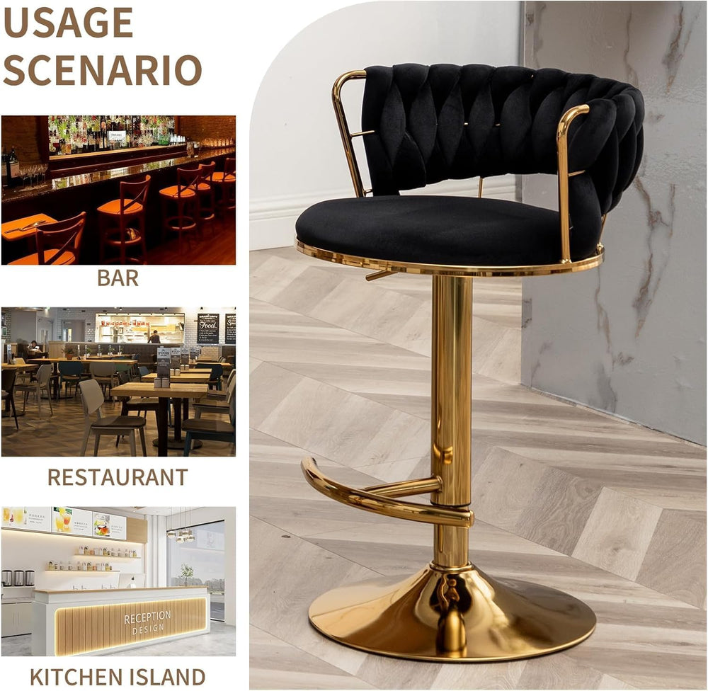 Gold Bar Stools Set of 3, Counter Stools for Kitchen Island (Black)