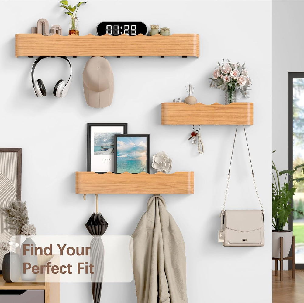 Coat Rack Wall Mount with Hidden Hooks, Wall Hooks with Shelf, Wall Key Holde...