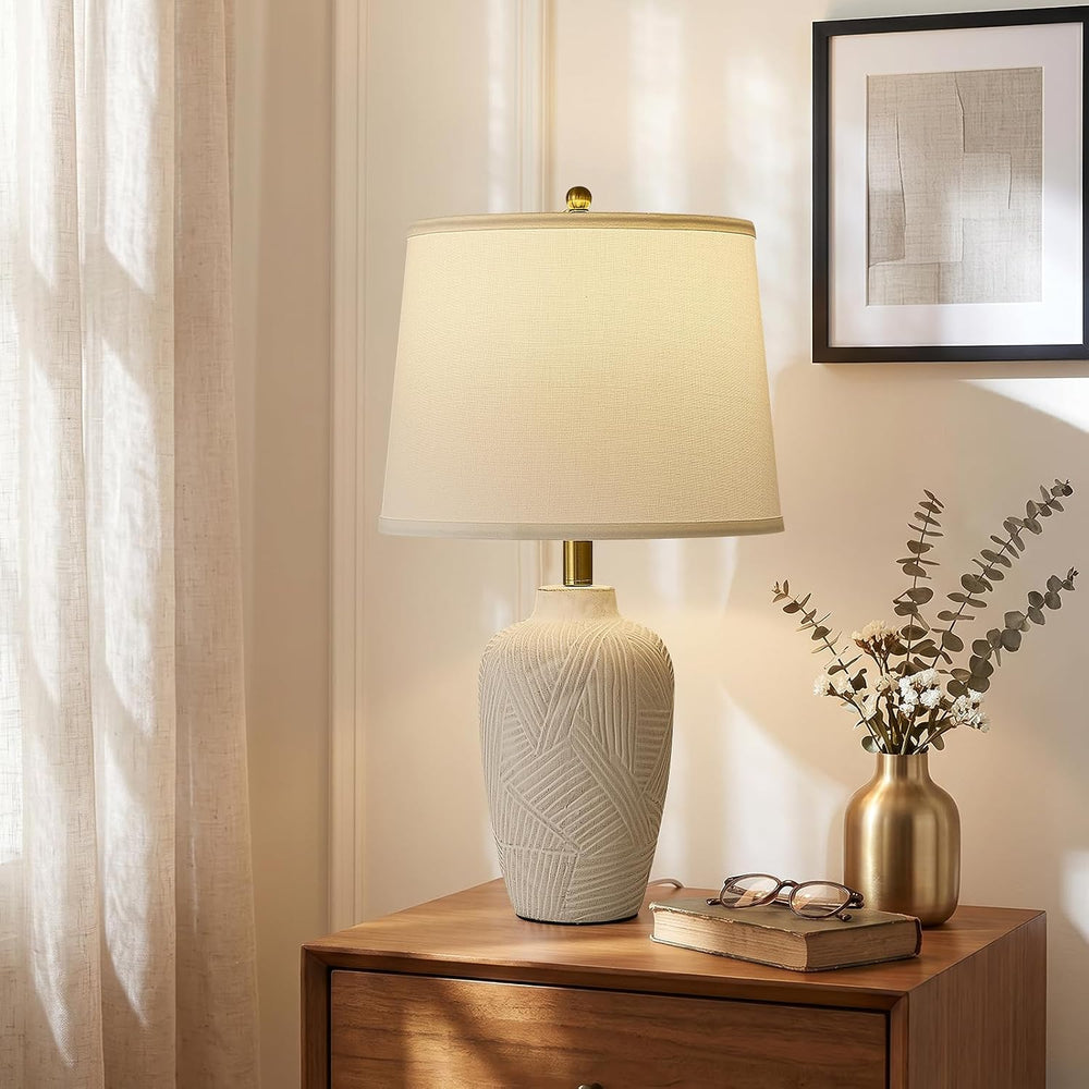 24" Touch Table Lamps,Ceramic Night Stand Bedside Lamp,White-1Pack