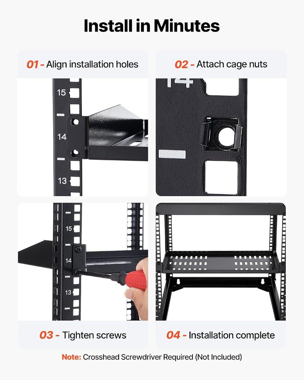 VEVOR 1U Server Rack Shelf, 4 PCS, 50 lbs Max Load-Bearing Vented Cantilever,...