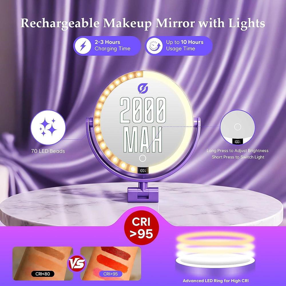 1X/30X Makeup Mirror with Lights, Magnifying Mirror (Purple)