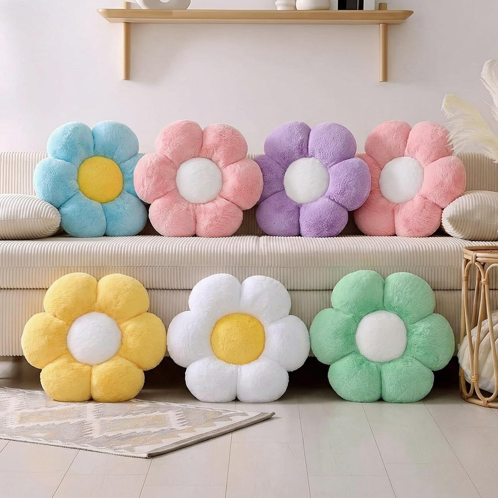 Coume 6 Pcs Flower Pillow Daisy Floor Cushions Decor, Pastel, Long Plush
