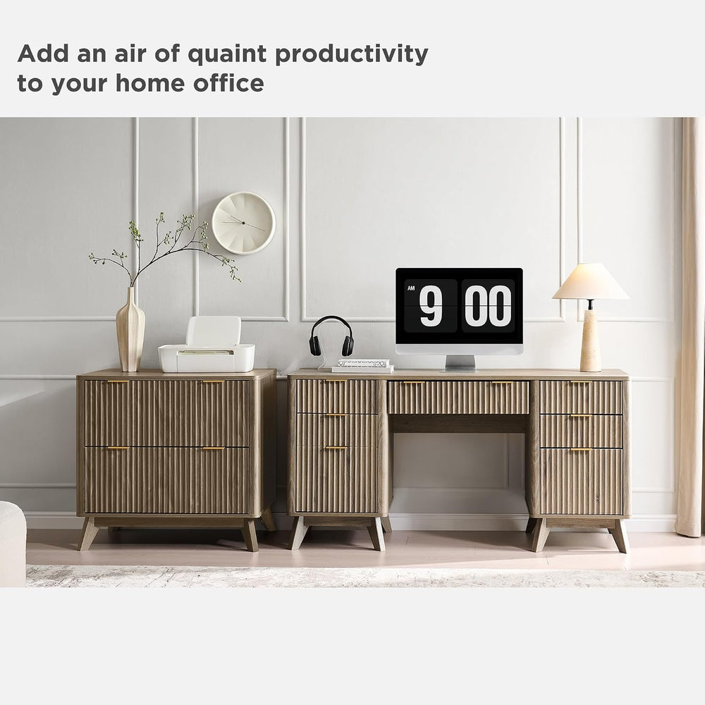 T4TREAM 60" Modern Fluted Executive Desk with Drawers, Alder Grey