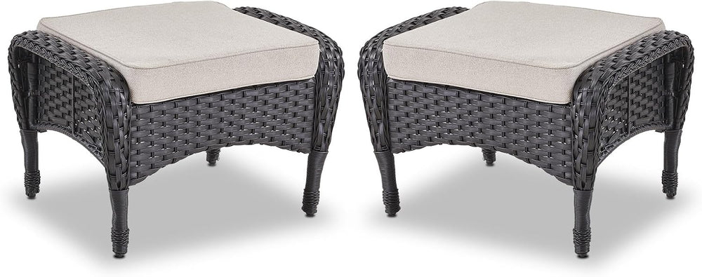 Belord Outdoor Ottomans for Patio Foot Rest - 25 Inch PE Wicker Foot Stool Se...