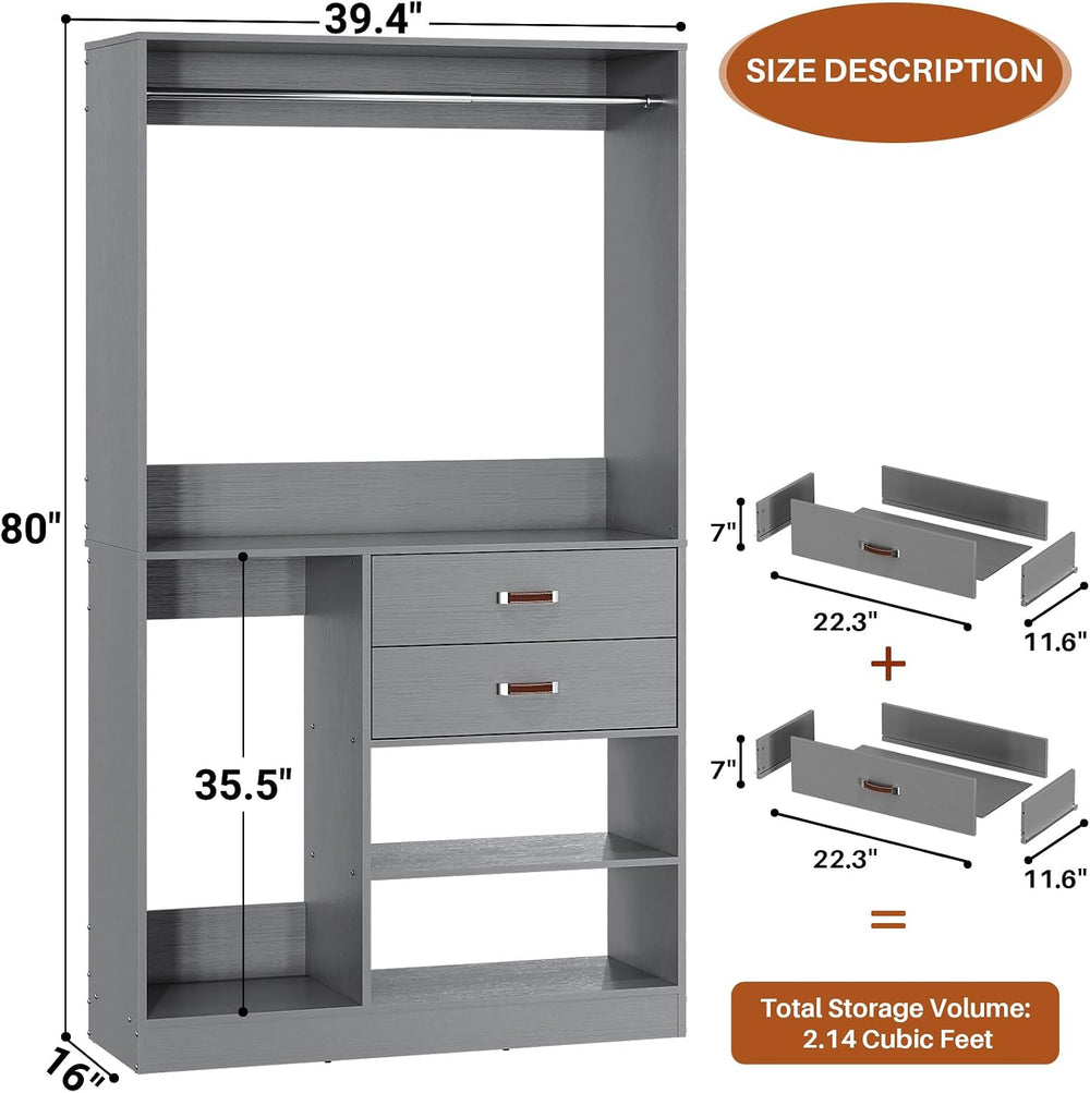 Armocity Closet System with Suitcase Storage, 40 Inches Stand-alone Wardrobe ...