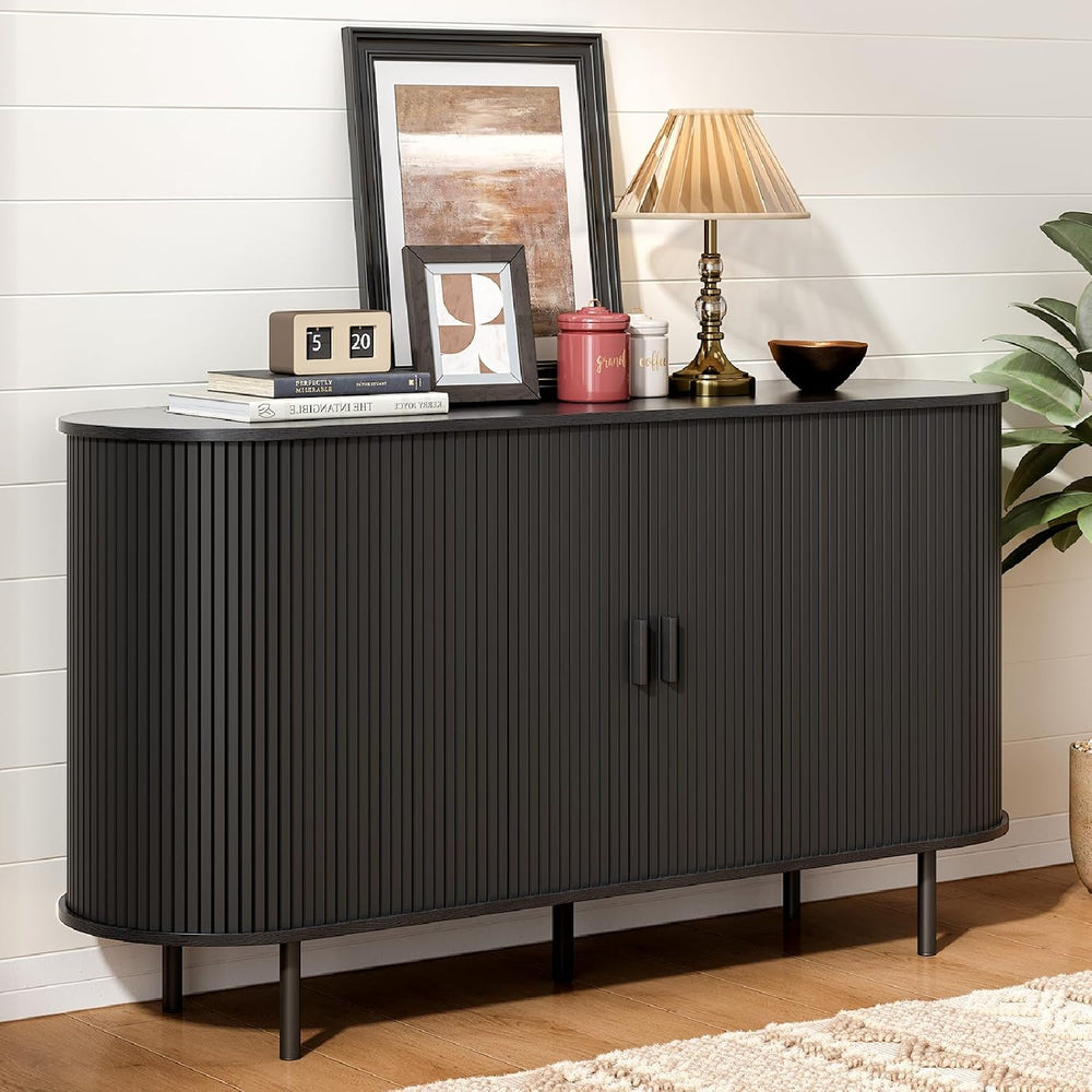 ONBRILL 55" Sideboard Buffet Cabinet, Sliding Door/Adjustable Shelf, Black