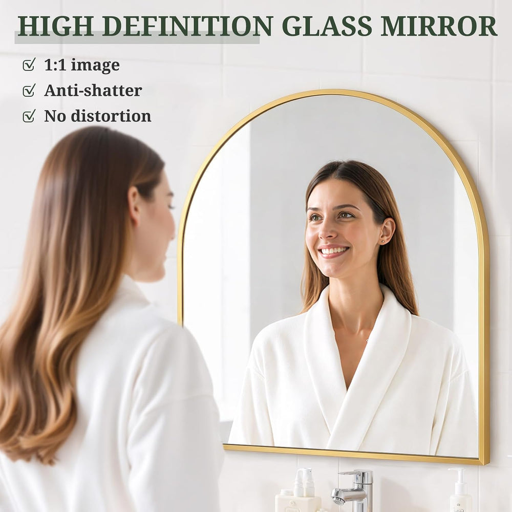 Arched Wall Mirror 32x31 Inch Gold Bathroom Vanity Mirror with Metal Frame
