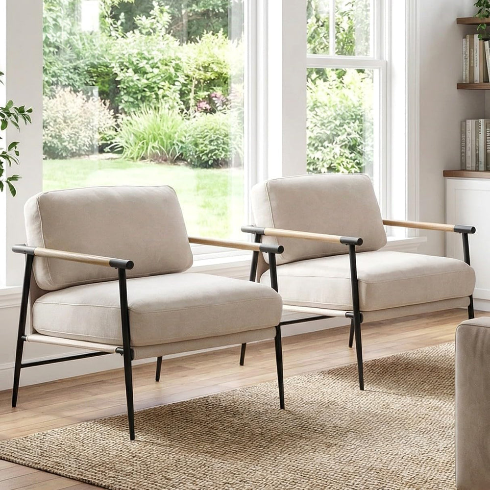 LukeAlon Beige Chenille Accent Chairs Set of 2 Modern Bedroom Chairs