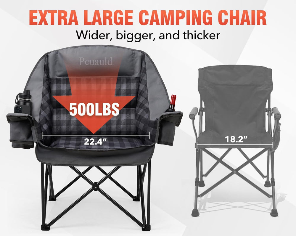 Oversized Heated Camping Chair 500lbs, 3-Level Adjustable Heating