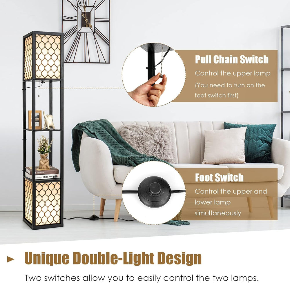 Tangkula Modern Shelf Floor Lamp, Freestanding Double Lamp w/ 2-Tier Wood She...