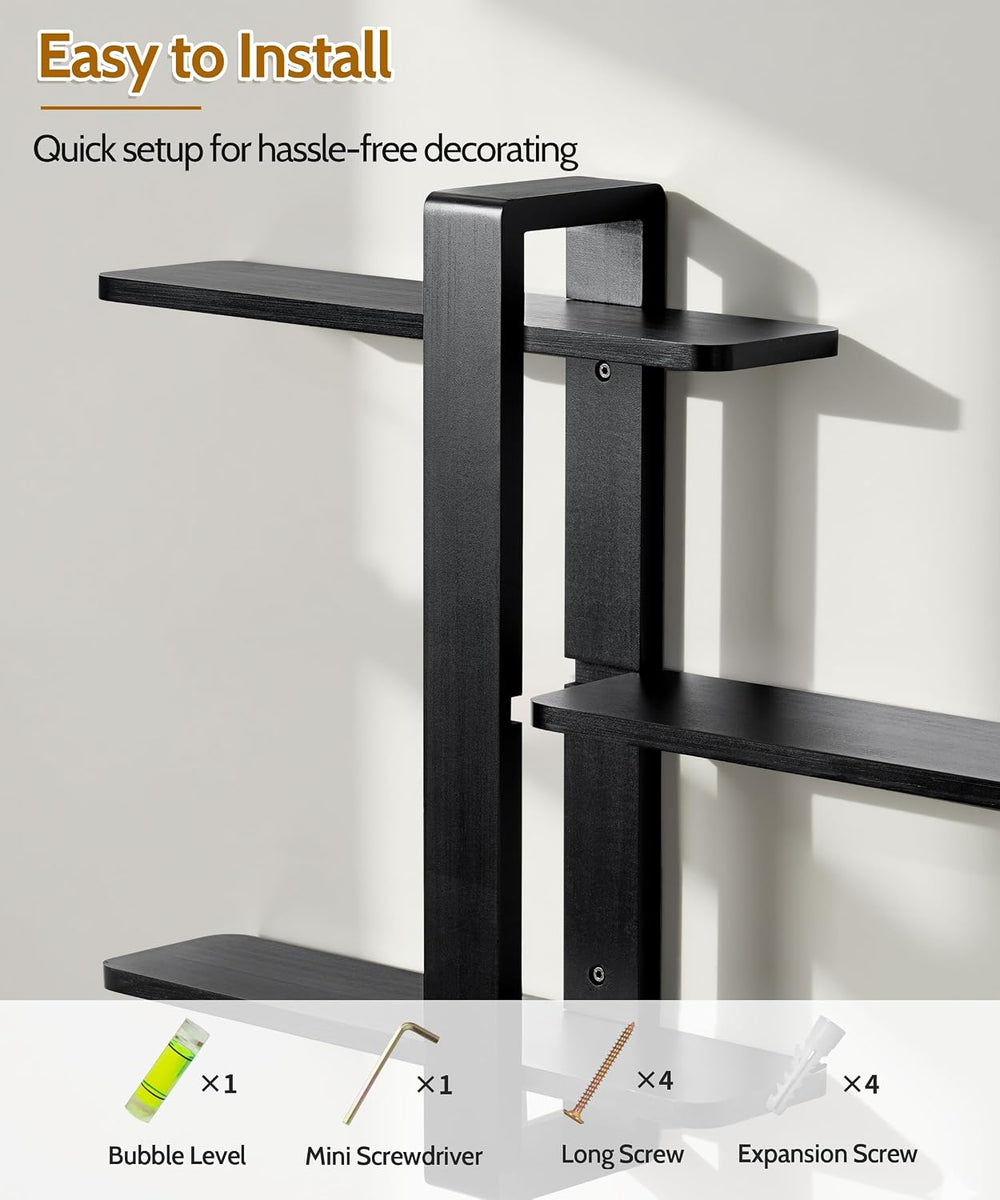 SUMGAR Black Floating Shelves for Wall, 3 Tier Adjustable Large Shelf Unit