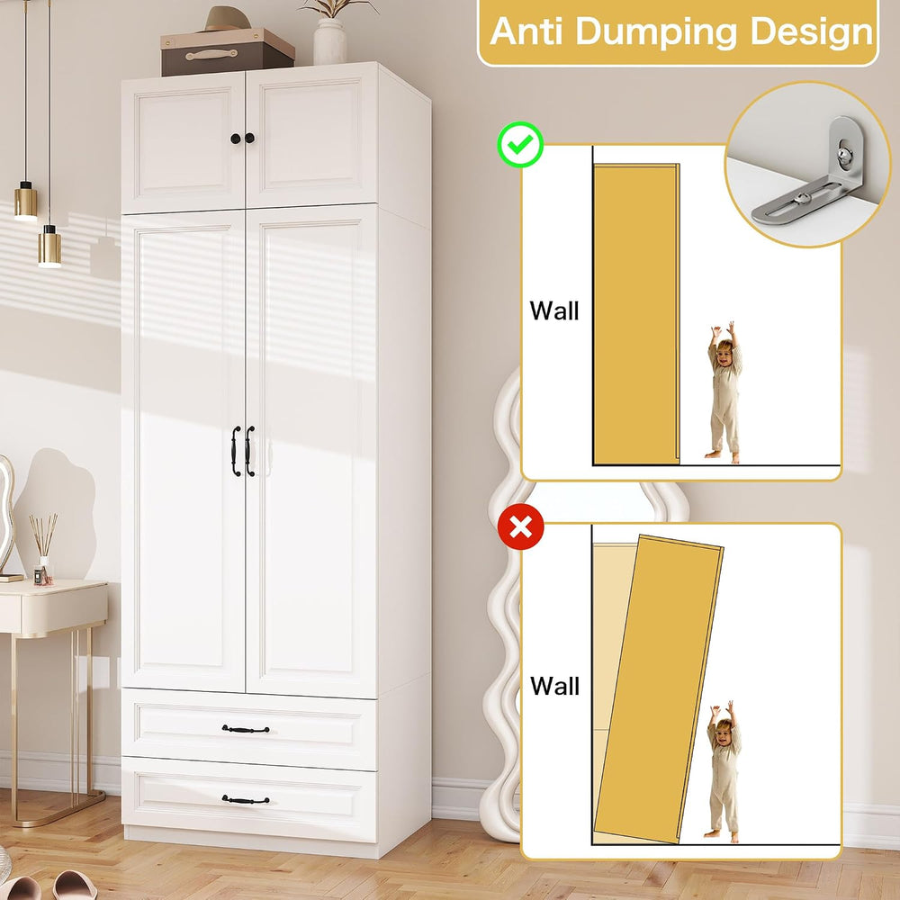 White Armoire Wardrobe Closet with 2 Drawers: 89" H x 31.5" W