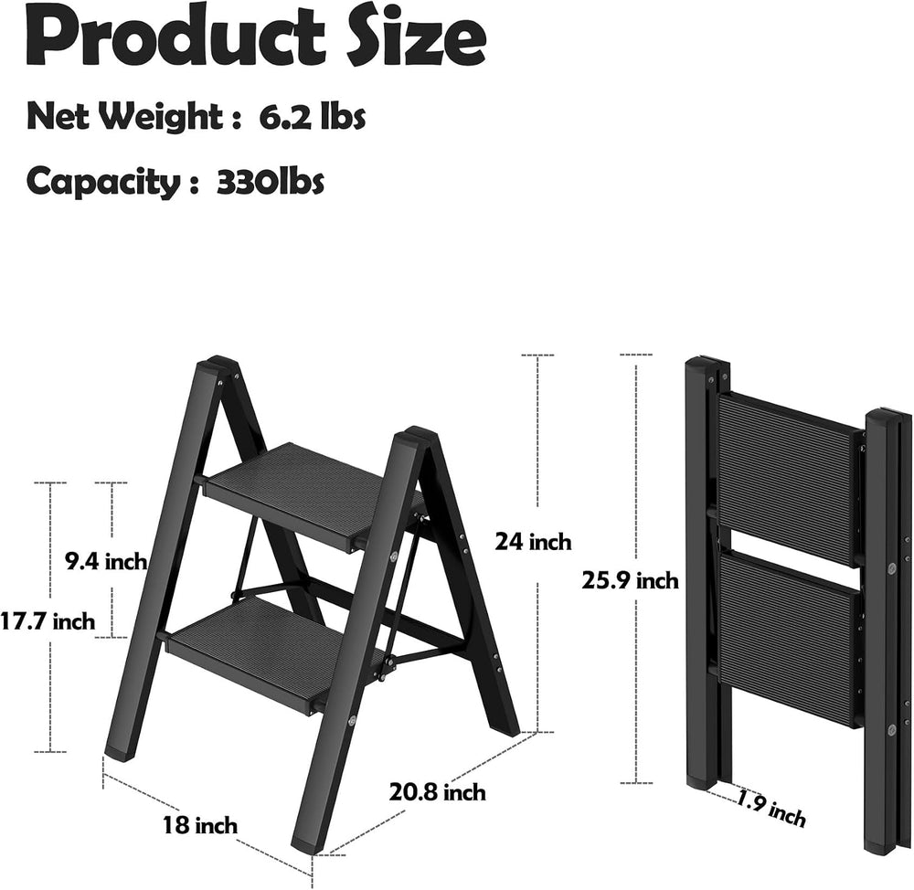 Taranta 2 Step Stool Foldable,Aluminum Step Ladder-BlackWoodgrain