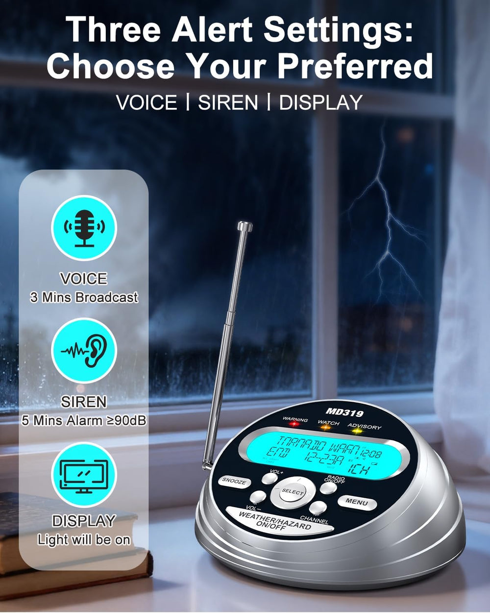 Weather Alert Radio with 23 County Codes,80+ NOAA Alerts,for Tornado,Storm