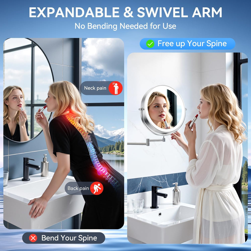 Auxmir 10″ 5000mAh 1X/30X Wall Mounted Lighted Magnifying Makeup Mirror