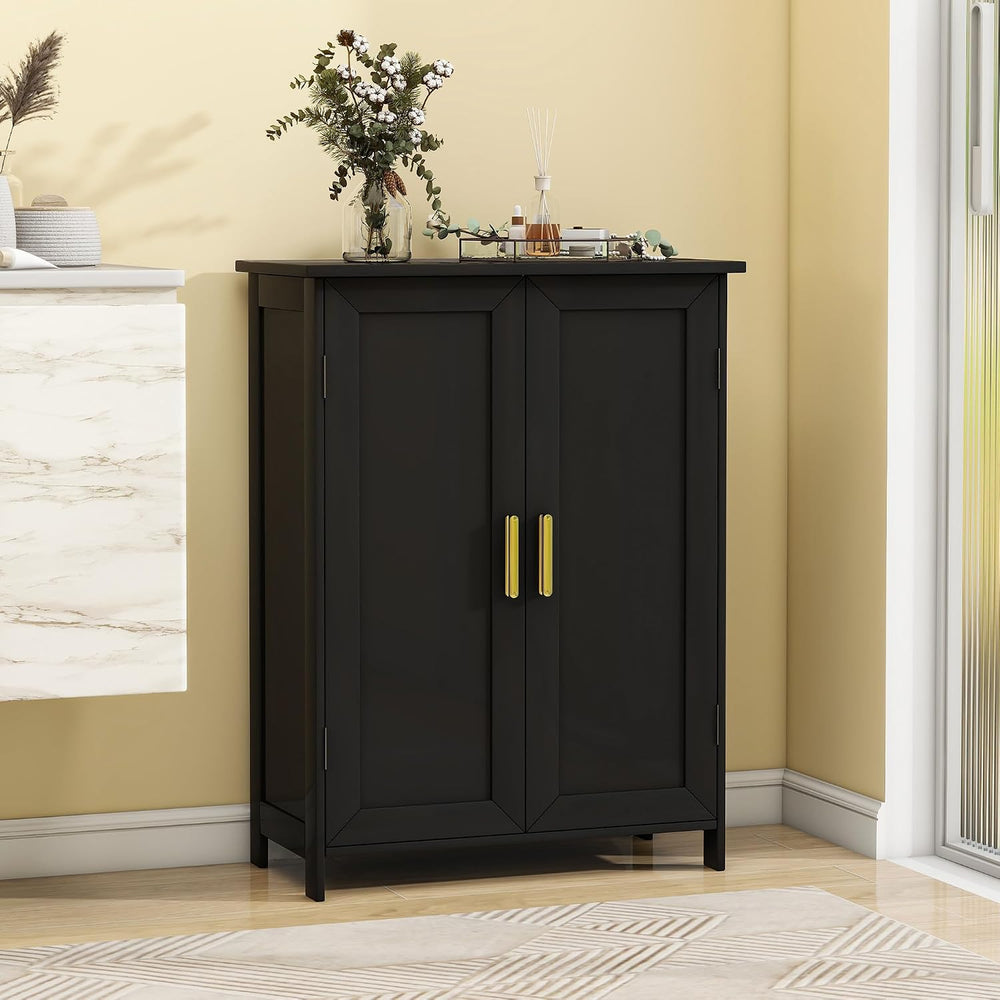 Bathroom Floor Storage Cabinet Freestanding Organizer with 2 Doors, Black