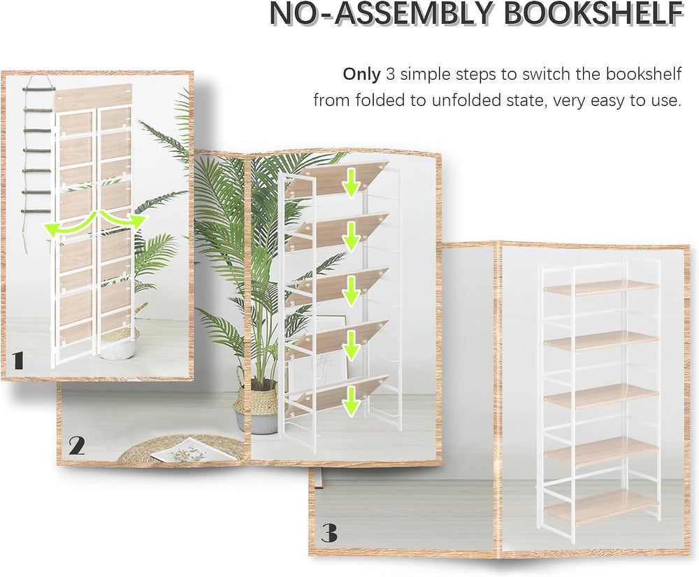 4NM No Assembly 5 Tier Collapsible Book Shelves, 51.2" H x 23.6" W ...