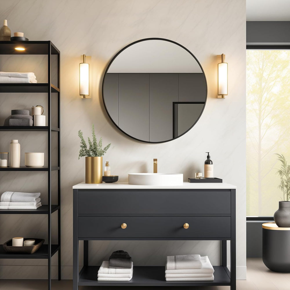 USHOWER 24 Inch Black Round Bathroom Mirror for Over Sink