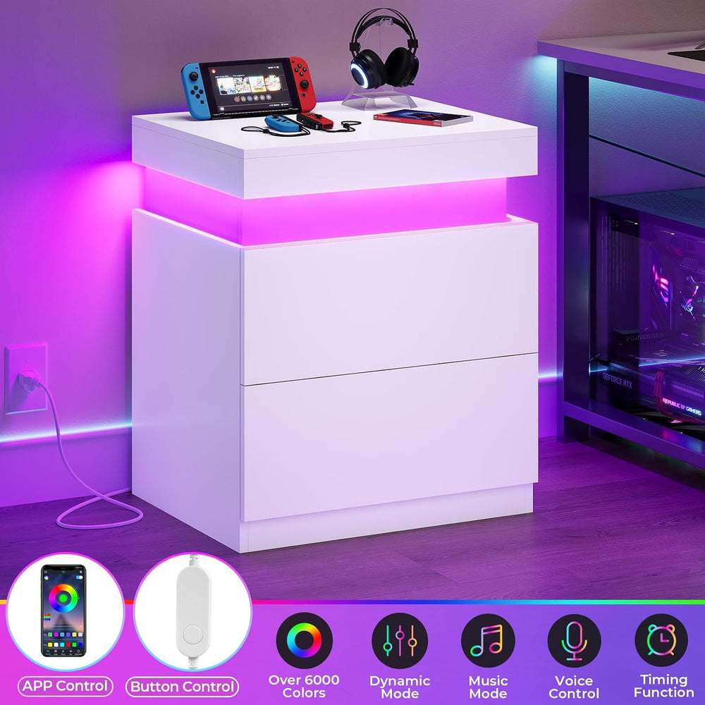 ADORNEVE White Modern Bedside Table with 2 Drawers