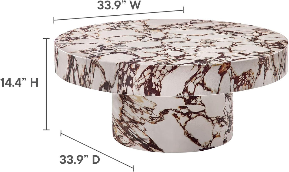 Modway Alora Round Concrete Coffee Table with Faux Stone Finish in Red Marble...