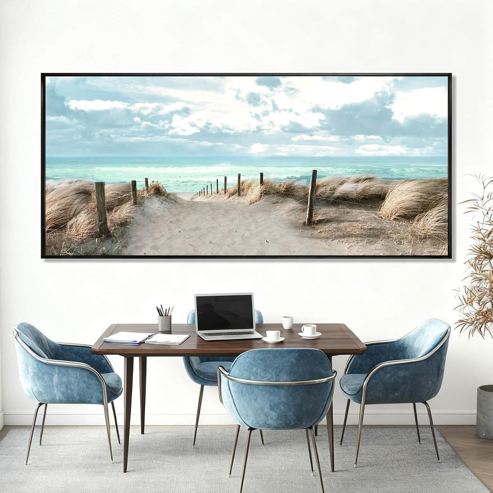 Oversized Framed Beach Coastal Ocean Wall Art,Landscape Nature Wall Decor,