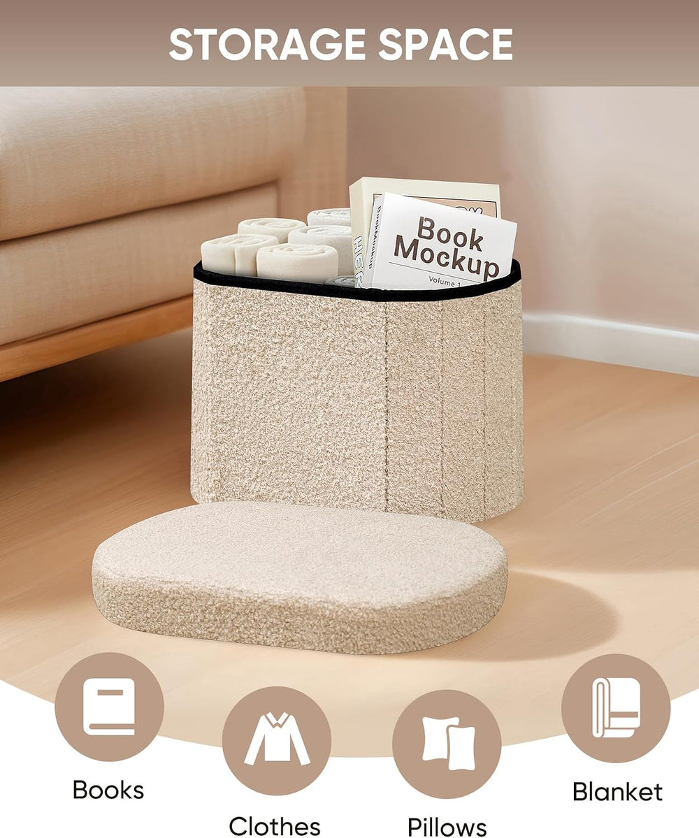 B FSOBEIIALEO 16.14" Boucle Storage Ottoman Cube for Dorm Room, Beige
