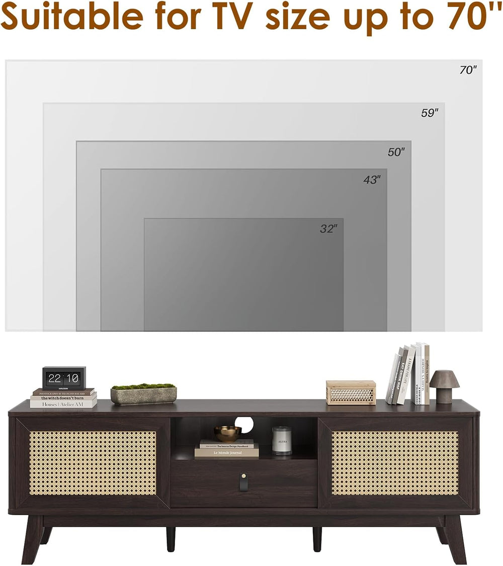 Soohow Rattan TV Stand for TVs, Wood TV Stand Mid Century Modern TV Stand TV ...