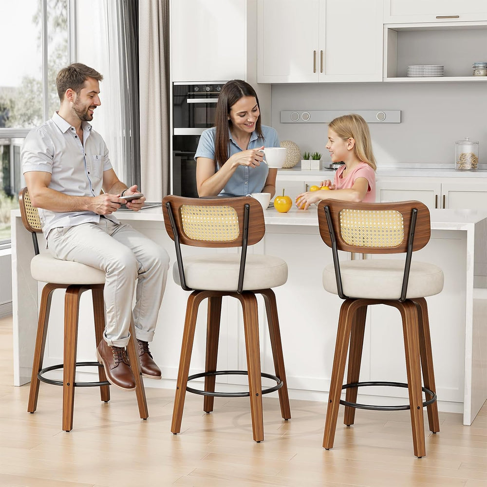 YaFiti 26" Bar Stools Set of 2 with Rattan Backs, Cream White