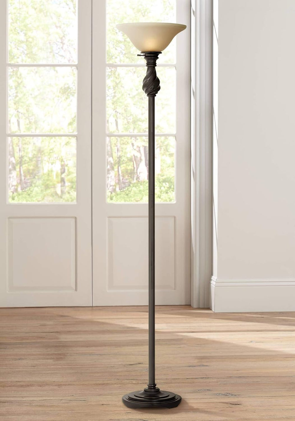 Regency Hill Restoration Bronze 70" Tall Amber Glass Torchiere Floor Lamp