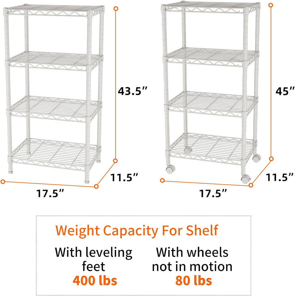 SINGAYE 4 Shelves Storage Shelf Wire Shelving Unit Metal Adjustable Wheels