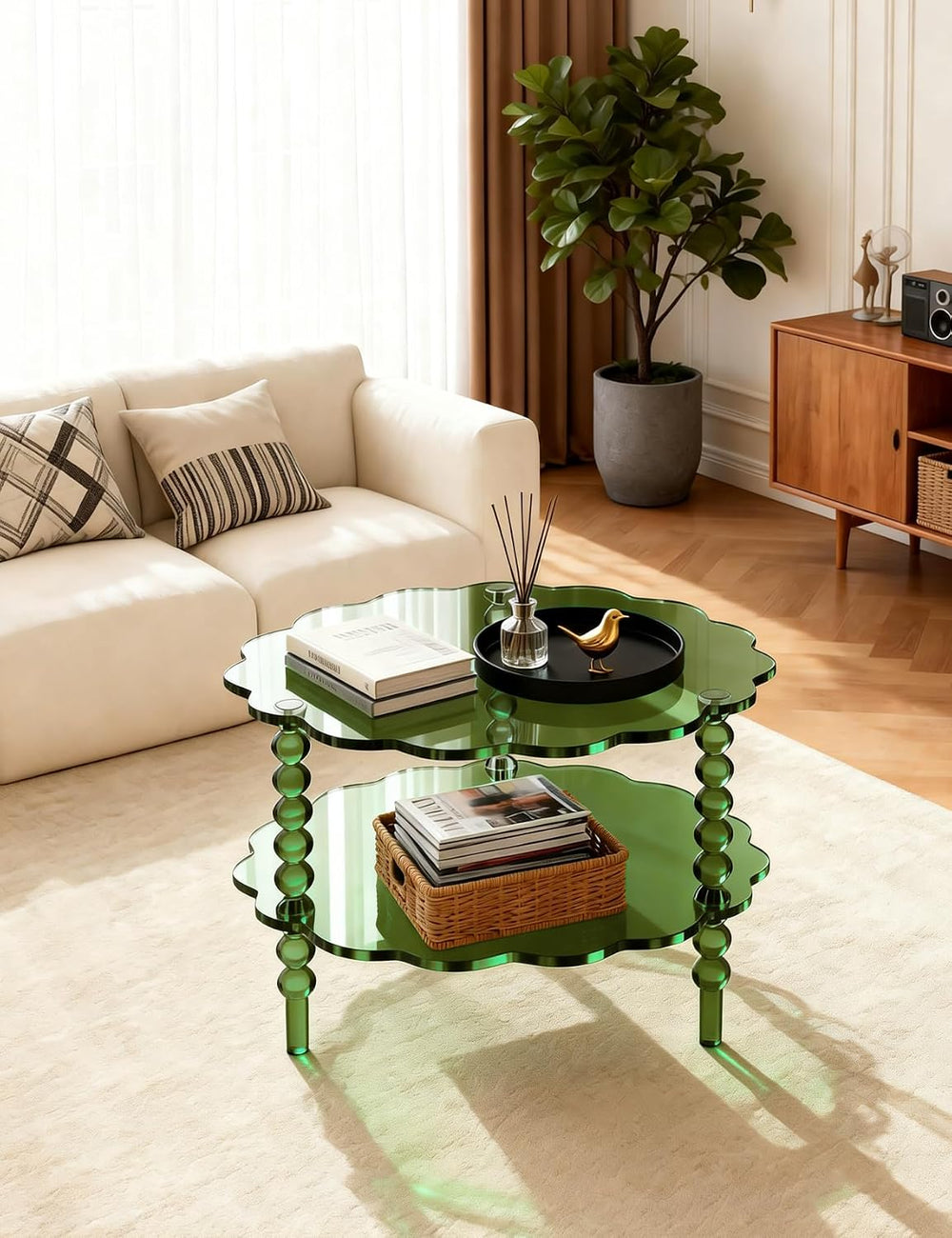Acrylic Coffee Table, Small Round Modern Coffee Table for Living Room,23.6&qu...