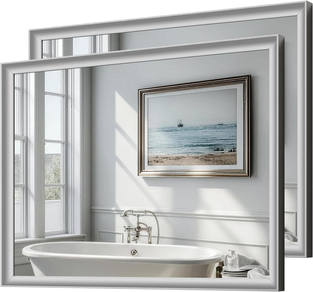 USHOWER 2 Pack 30x40 Inch Brushed Nickel Bathroom Mirrors for Over Sink