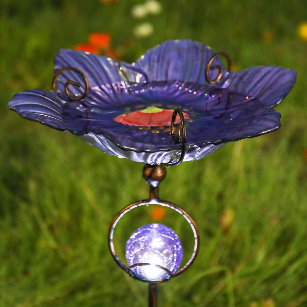 MUMTOP Glass Bird Baths with Solar Globe Light for Outdoors Garden Decor