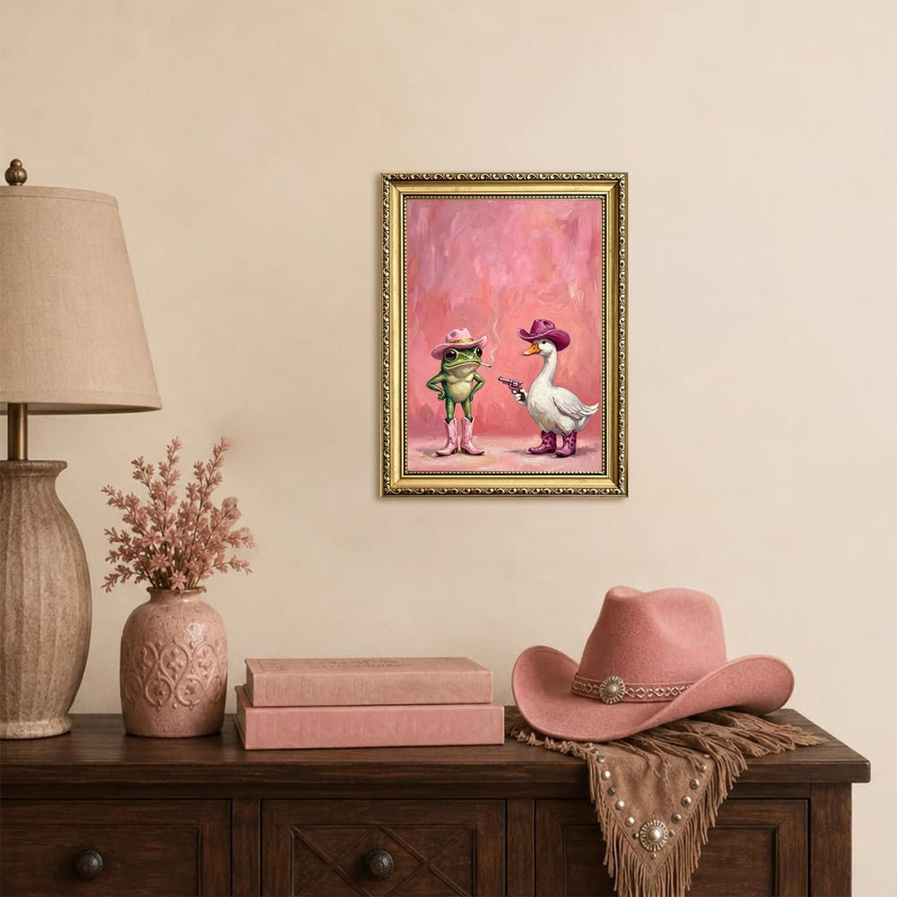 Funny Western Cowgirl Frog Wall Art Cute Cowgirl Silly Goose Wall Decor Paint...