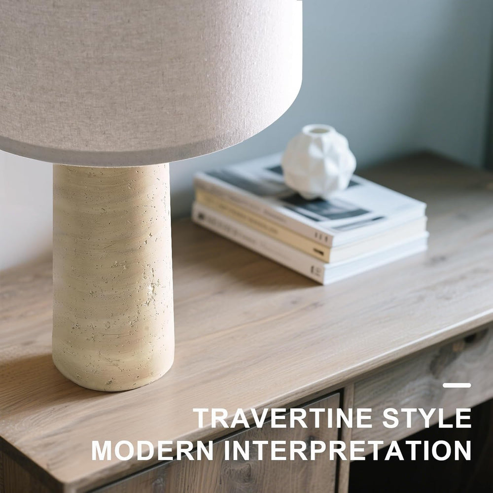 BOBOMOMO Modern Table Lamp Set of 2, Warm Beige Resin Lamp with Natural Stone...
