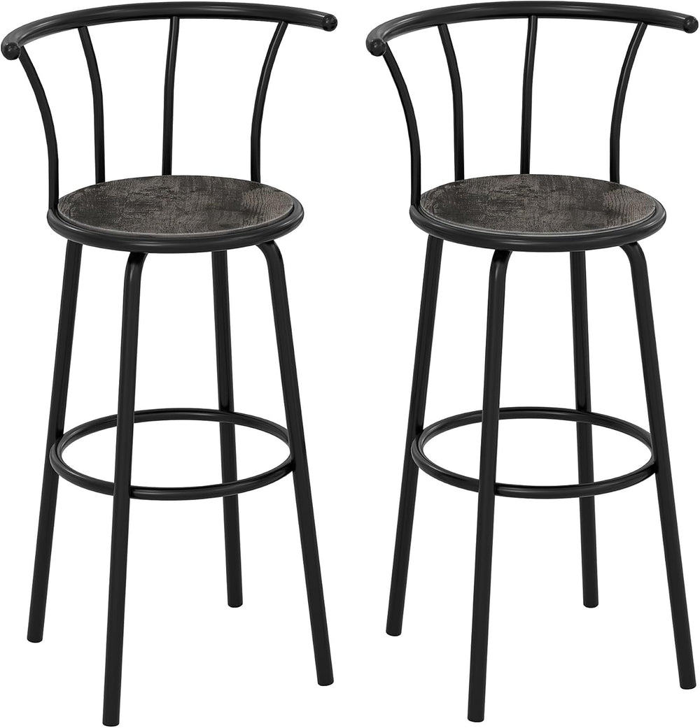 VECELO Swivel Bar Stools Set of 2, Counter Height Chairs, Dark Grey