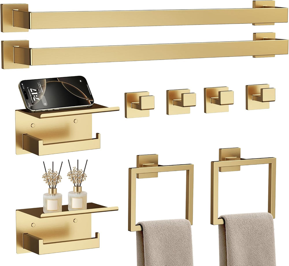 10-Piece 23.6 Inch Brushed Gold Bathroom Hardware Accessories Set