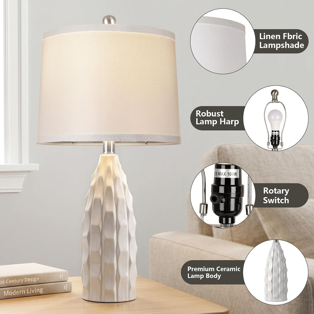 WIHTU 24'' Modern Ceramic Table Lamps Set of 2, White Lamps for Bedroom