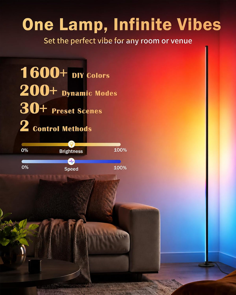 63" H RGB Floor Lamp, Smart Led Corner Lamp with Music Sync
