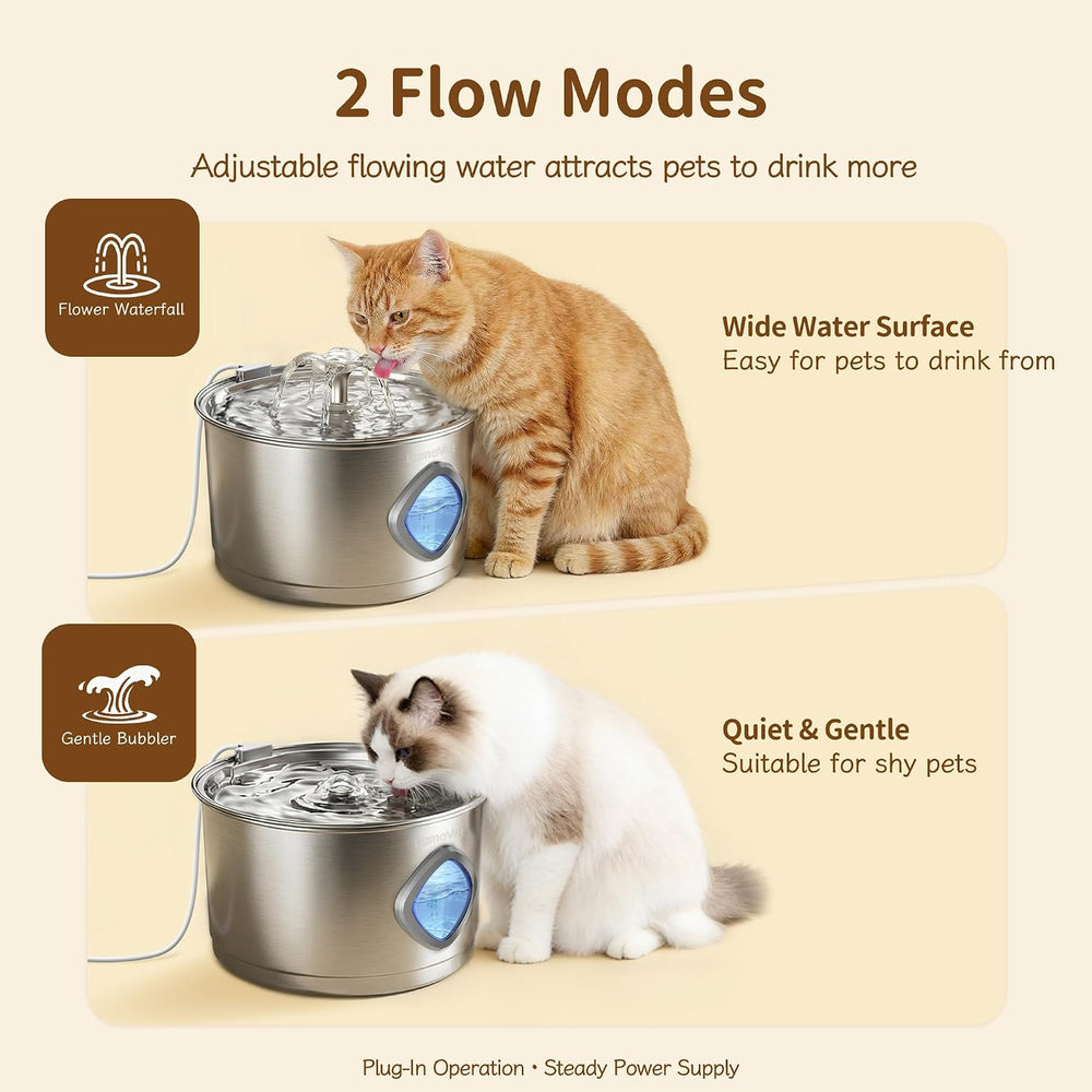 Cat Water Fountain Stainless Steel, 2.8L Quiet Dog Water Fountain