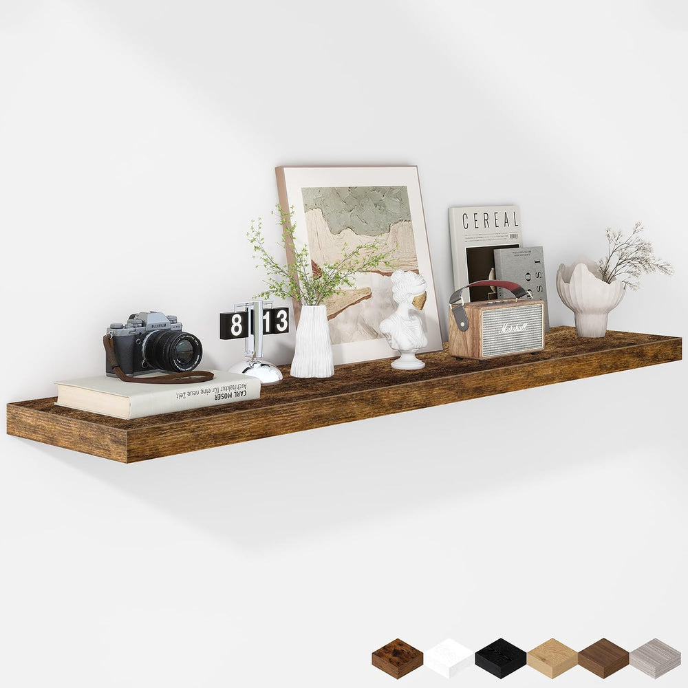 Fun Memories 55 Inch Floating Shelves - 12 Inch Deep Rustic Wooden Wall Shelv...