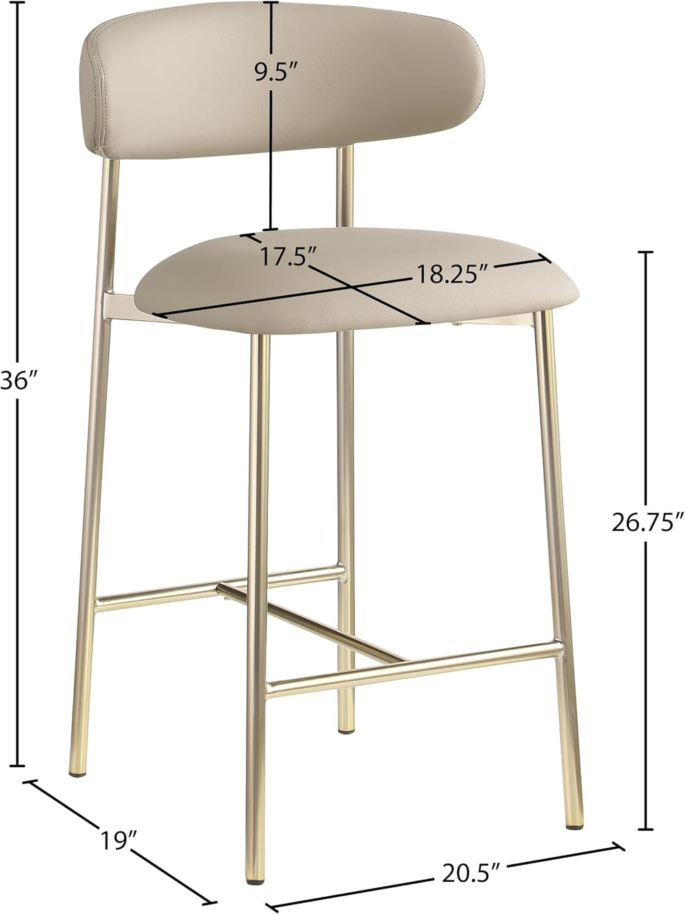 Meridian Furniture 995Taupe-C Lupita Collection Modern | Contemporary Counter...