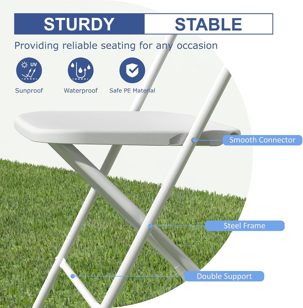6 Pack White Folding Chairs for School Events Wedding Party Picnic