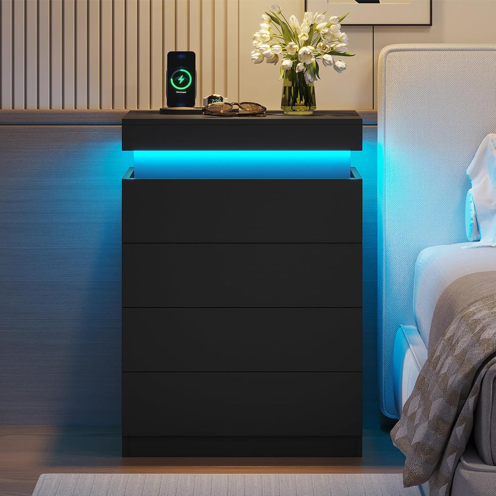 ADORNEVE Black Large Modern Night Stand Set of 2